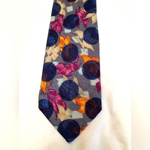 UNGARO Paris Purple Blue Circles Pink Orange Cream Flowers Silk Tie Necktie - Picture 1 of 16